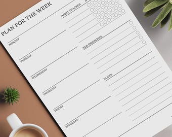 Weekly Digital Planner: Minimalist Design, Habit Tracker (Digital Download)