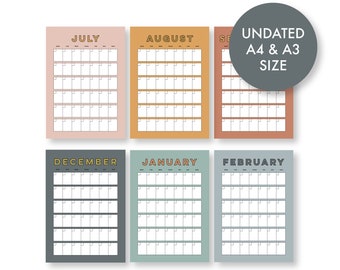 Undated Calendar - Calendar - Wall Calendar - Planner - Diary - 2024 Calendar - Wall Planner - Daily Planner - Undated - Yearly Planner