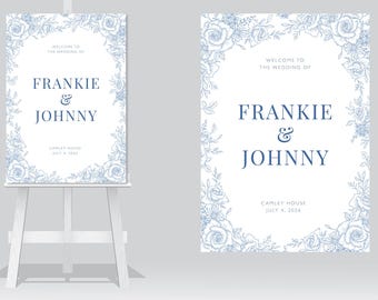 Wedding Welcome Sign: Foam Board with Blue Floral Border