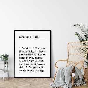 House Rules, Wall Art, Helvetica Font, Typography Print, Hygge Print, Inspirational Print, Life Rules, Housewarming Gift, Motivation