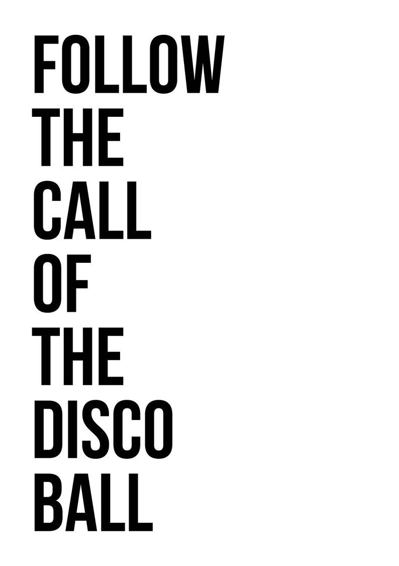 Disco Print Art Print Disco Ball Quote Print Black and Etsy UK