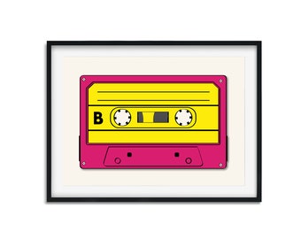 B-Side, Art Print, Wall Art, Cassette Tape, Tape Art, Music Print, Music Lovers, Living Room Art, Dancer, Kitchen Art, Retro