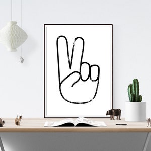 Peace Sign Print, Art Prints, Peace Symbol, Peace Hands, Victory Sign, Black and White Print, Motivational Print