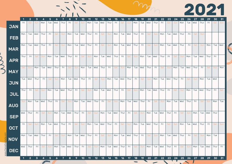 2021 Wall Planner Calendario 2021 Planificador 2021 Etsy