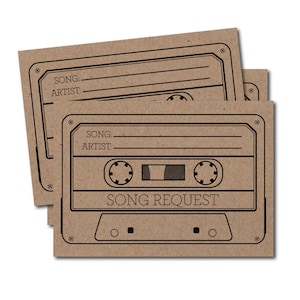 Song Request Cards - Kraft Paper - Wedding Favours - Wedding Favors - Wedding DJ Cards  - Birthday Party - Karaoke - Cassette Tape