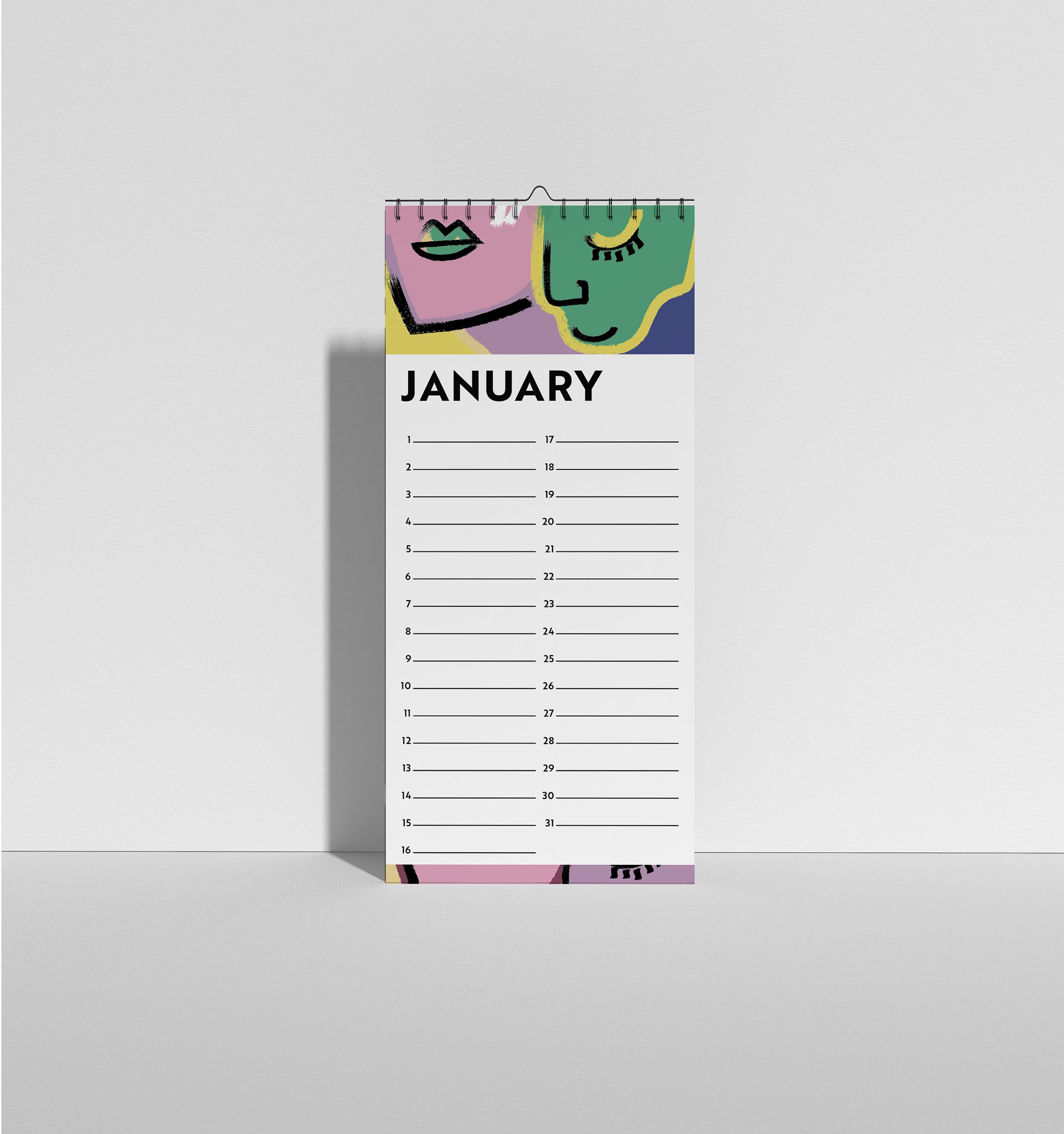 Perpetual Calendar - Faces - Line Drawing - Birthday Calendar - Celebration Planner - Wedding Gift - 2023 Calendar - Wall Planner - Calendar