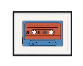 A-Side, Art Print, Wall Art, Cassette Tape, Tape Art, Music Print, Music Lovers, Living Room Art, Dancer, Kitchen Art, Retro