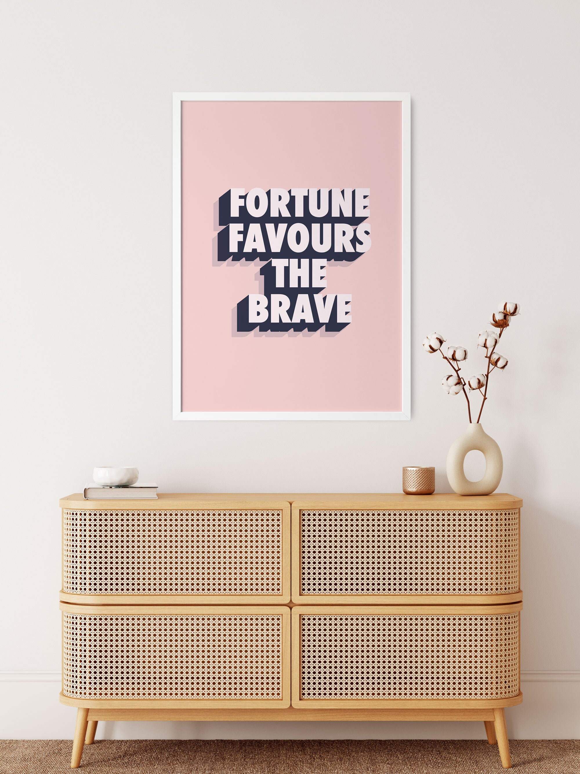 Fortune Favours The Brave Art Print, Wall Art, Peachy Tones, Gallery Wall Art, Typography Print, Statement Art,  Inspirational Poster