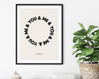 You and Me, Art Print, Wall Art, Love, Valentines, You Complete Me, Living Room Art, Dancer, Kitchen Art, Retro, Lovers