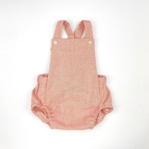 Strawberry Pink Baby Romper in Super Soft Flannel, Handmade Romper Luxe Designer Flannel Fabric, Baby Girl Romper, Classic Baby Romper.