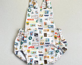 Rifle Paper Co. Baby Romper, World Stamp Print, Designer Fabric Clothes