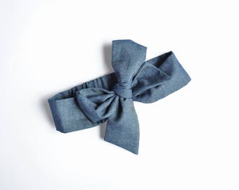 Dark Blue Denim Headband.  Large Style Head Wrap for Babies. Denim Headband.  Wide hairband for baby. Dark Denim.