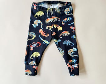 Navy Chameleon Print Leggings. Harem or Classic Slim Style. Age 0-3m - 5-6years. Navy Blue Leggings for Kids.  Handmade to order in the UK.