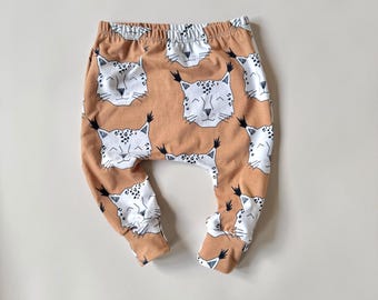 Animal Print Leggings. Harem or Classic Slim Style. Age 0-3m - 5-6years. Neutral Lynx Print Leggings for Kids.  Big Cat theme Baby Gift.