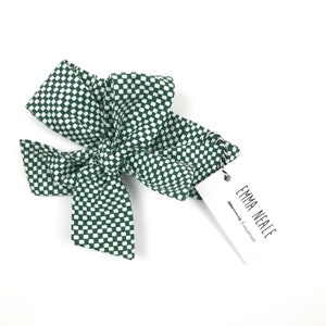 Bottle Green and White Check Rifle Paper Co Hairband.  Green Baby Head Band. Oversized Knotted Headband. Wide hairband for Baby.