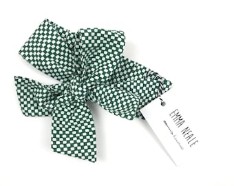Bottle Green and White Check Rifle Paper Co Hairband.  Green Baby Head Band. Oversized Knotted Headband. Wide hairband for Baby.