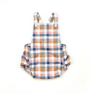 Check Baby Romper in Super Soft Flannel, Handmade Romper Luxe Designer Flannel Fabric, Baby Girl Romper, Classic Short Baby Romper.