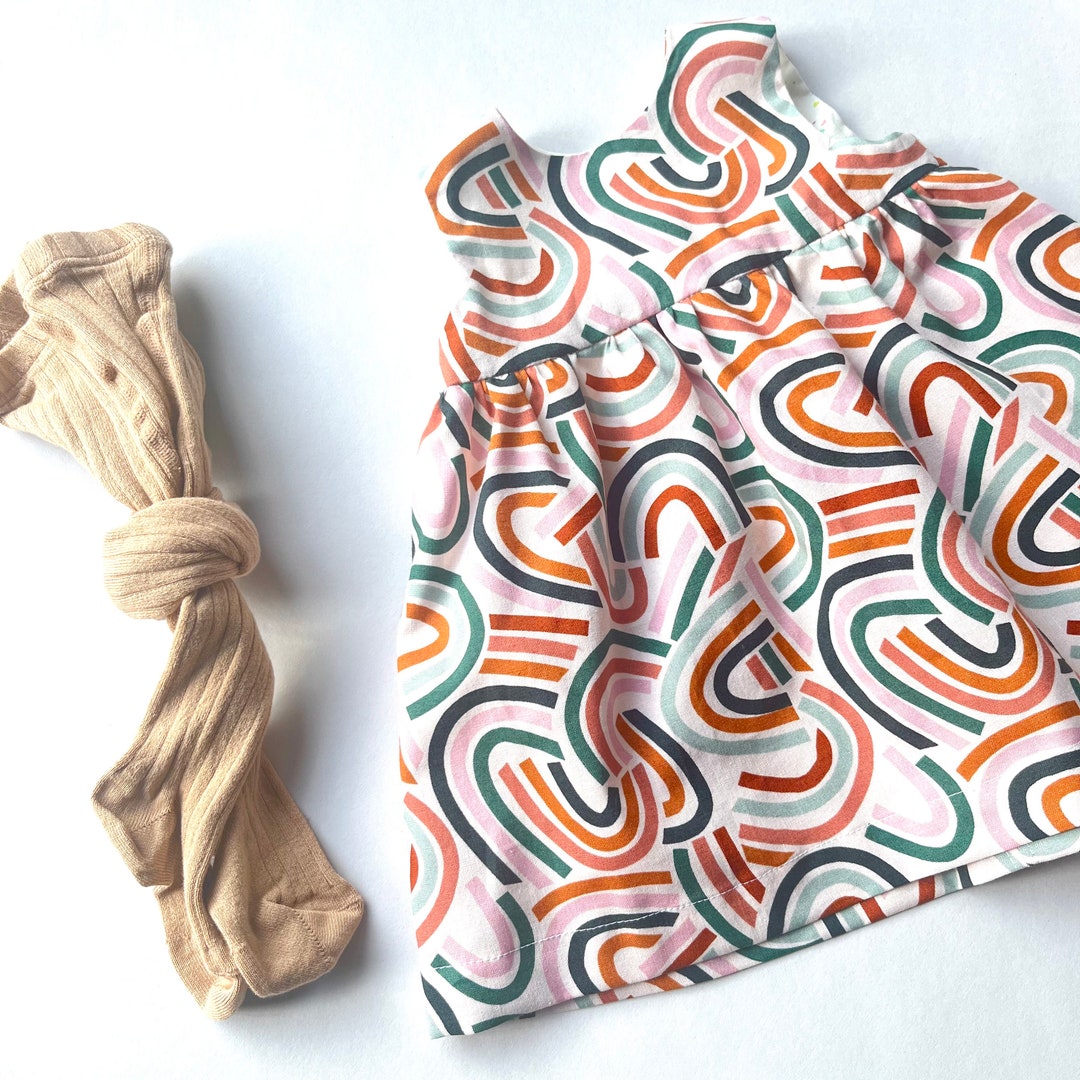 Organic Cotton Baby Girl Dress. Multi Colour Rainbow Baby Dress. Baby