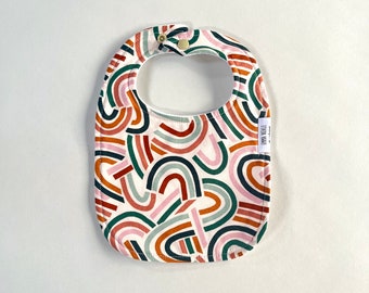 Rainbow Bib. Multi Colour Organic Cotton Feeding Bib. Modern Feeding Bib for Baby,  Luxury Baby Gift,  Baby Bib, RetroThemed Baby Gift