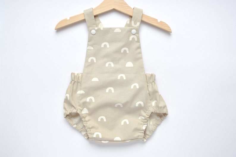 Warm Grey Romper For Baby Unisex Baby Romper Unisex Classic Romper White Printed Design on Unbleached Cotton Baby Gift
