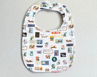 World Traveller Bib, Rifle Paper Co World Stamps Bib,  World Travel Theme Baby,  Luxury Baby Gift,  Baby Bib,  Travel Themed Baby Gift