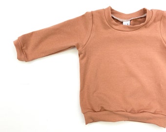 Dusty Terracotta Long Sleeve Baby T-Shirt. Warm Pink Baby Tee shirt. Dusty Pink Baby Girl T-Shirt. Sweater Style Top for Baby