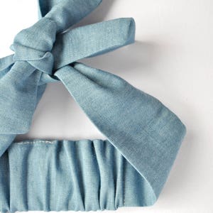 Baby Headband in Light Blue Denim. Large Style Head Wrap for Babies. Denim Headband. Wide hairband for baby. Light Denim. image 3
