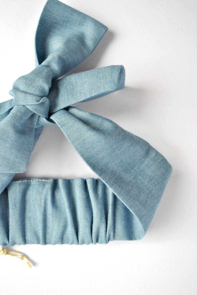 Baby Headband in Light Blue Denim. Large Style Head Wrap for Babies. Denim Headband. Wide hairband for baby. Light Denim. image 3