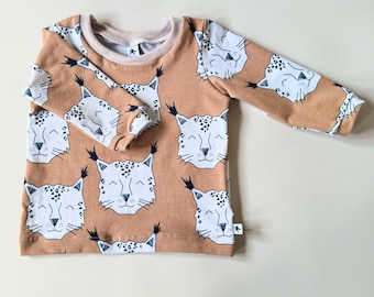 Organic Lynx Print Baby T-Shirt: Unisex Handmade UK Top