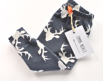 Navy Stag Leggings, Baby and Toddler Pants,  Stag Harems,  Unisex Baby Leggings, Handmade Leggings, Handmade in UK, Baby Clothes