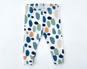 Abstract Print Leggings. Harem or Classic Slim Style. Age 0-3m - 5-6years. Newborn Baby Clothes. Organic. Blues and Greens.