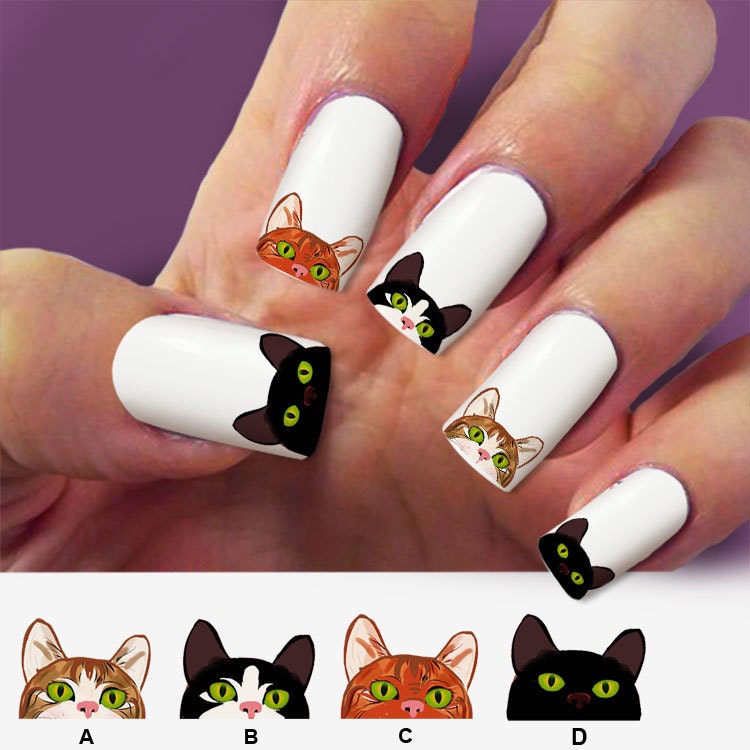 nail decals Black cat nail decalnail art Nail Art design Etsy