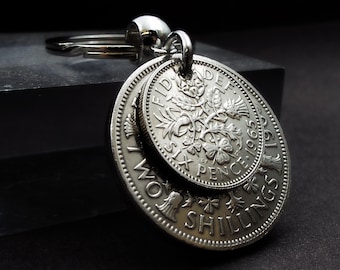 1965 'Two And Six' Double Coins Keyring 2 Shillings and Sixpence 2/6 Men Women Nostalgic 61st Birthday Gift Sentimental Keepsake in the UK