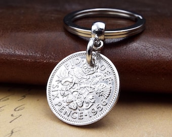 1956 British Sixpence Coin Keyring 70th Birthday Gift Birth Year Keepsake for Men and Women Sentimental Last Minute Letterbox Friendly UK