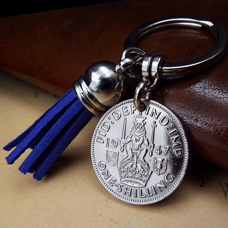 1947 Scottish Shilling Tassel Coin Keyring 77th Birthday Gift Birth Year Colour Choice Kings Shilling Military Gifts for Men Women UK 2 image 5