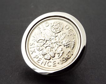 1967 Sixpence Coin Lapel Tie Pin Brooch 22mm Men and Women's Costume Jewellery