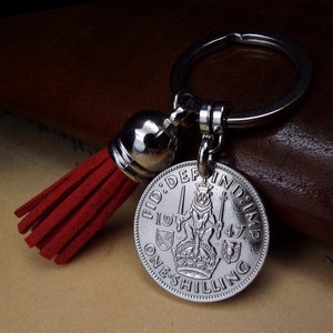 1947 Scottish Shilling Tassel Coin Keyring 77th Birthday Gift Birth Year Colour Choice Kings Shilling Military Gifts for Men Women UK 2 image 7