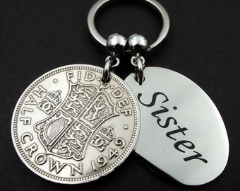 1949 Half Crown SISTER British Coin Keyring 75th Birthday Gift Birth Year Sentimental Vintage Keepsake Keychain Women Her Mothers Day in UK