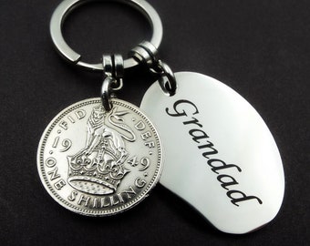 GRANDAD 1949 ENGLISH King Shilling Coin Keyring Military Armed Forces Keepsake 75th Birthday Gift Army Navy Airforce Fathers Day Him His UK