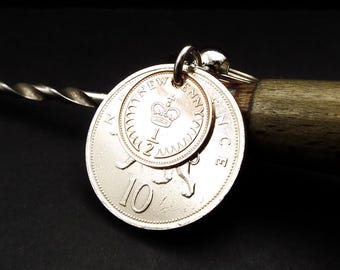1976 British 10 1/2p Coin Keyring 50th Birthday Gift Anniversary Present Retirement Idea Him Her Men Women Vintage Birth Year Keepsake