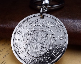 1954 Half Crown Coin Keyring Vintage Antique British Coin Anniversary Present Retirement Idea for Men Women Him Her 70th Birthday Gift in UK