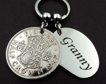 1949 Half Crown GRANNY British Coin Keyring 75th Birthday Gift Birth Year Sentimental Vintage Keepsake Keychain Women Her Mothers Day in UK