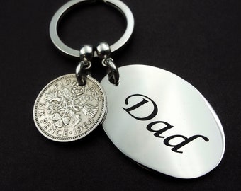 1964 DAD Lucky Sixpence Keyring 60th Birthday Gift Upcycled Small Sentimental British Coin Keepsake For Him Men Fathers Day Present Idea UK