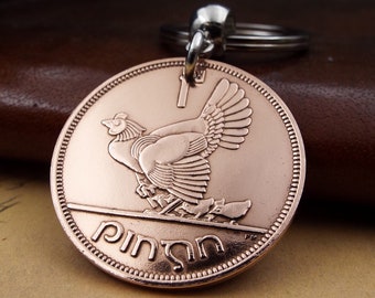 1948 Irish Bronze Penny Coin Keyring – Vintage Eire Nostalgic Keepsake Him Her