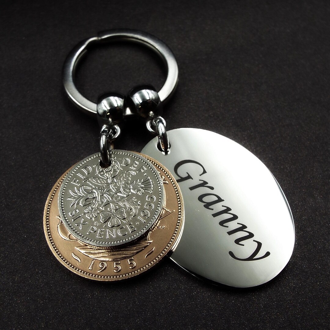 1955 Sixpence Halfpenny GRANNY Keyring Small Sentimental Birth Year ...