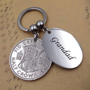 GRANDAD 1947 Half Crown British Coin Keyring 77th Birthday Gift Birth Year Metal Keepsake Charm Keychain For Men Him Fathers Day UK image 2