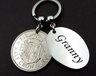 GRANNY 1967 Half Crown Coin Keyring 57th Birthday Gift Birth Year Born In Vintage Keepsake Present UK British Antique Women Her Mothers Day