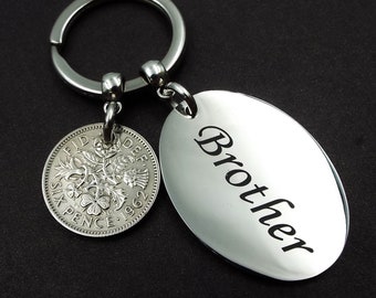 1962 Sixpence BROTHER 62nd Birthday Gift Birth Year Keepsake British Coin Keychain For Him Men in UK Fathers Day Vintage Recycled Upcycled