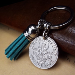 1947 Scottish Shilling Tassel Coin Keyring 77th Birthday Gift Birth Year Colour Choice Kings Shilling Military Gifts for Men Women UK 2 image 6
