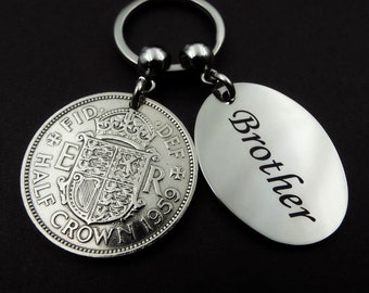 1959 Half Crown BROTHER British Coin Keyring 65th Birthday Gift Birth Year Sentimental Vintage Keepsake Him Men Fathers Day Upcycled Recycle